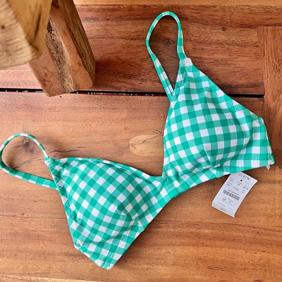 NWT J. Crew Factory Green Gingham Bikini Top Size XS - Picture 1 of 3
